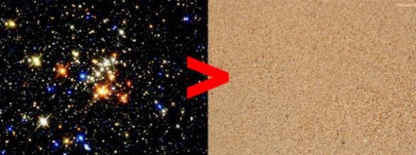 宇宙中的星球数量比地球上所有的沙子加起来的颗数还多