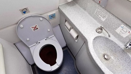 为什么飞机上厕所的冲水按钮在后面？